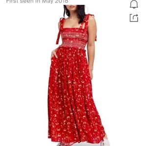 Free People color my world red floral boho festival jumpsuit